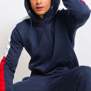 Ensemble survêtement uni bleu marine pour homme, sweat à capuche zippé et pantalon de jogging, en molleton de coton, streetwear d'hiver, vente en gros, logo personnalisé, vêtements de sport tendance - Product Image 6