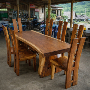 Juego de Mesa de Comedor de Madera Maciza de Suar a Precio Especial, 6 Plazas con Sillas con Respaldo en Forma de H, Diseño de Borde Natural para el Hogar y Restaurantes - Product Image 5
