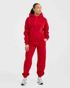 Vente chaude hiver rouge femmes boucle inversée dos dentelle plat avant jambe droite éponge polaire doux au toucher Joggers pantalons de survêtement - Product Image 3