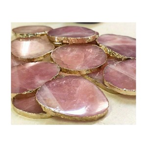 Posavasos de Ónice Rosa Indio Hecho a Mano, Hermosa Piedra Decorativa con Bordes Dorados Pulidos, Decoración para el Hogar, Regalos, Estilo Amor, Antiguo - Product Image 1
