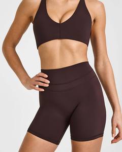 Premium Plum Brown Unified Shorts for Women High Waisted Women's Shorts Compressive <b>Waistband</b> & Sweat Wicking Performance Fabric - Product Image 6