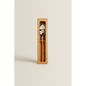 Ensemble de couverts en acier inoxydable, design moderne, écologique, cadeau de mariage, avec manches en bois, couleur personnalisée - Product Image 1