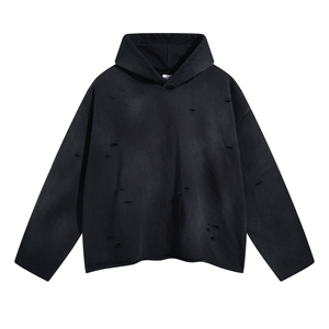 เสื้อฮู้ดแบบสวมหัวเปิดไหล่ขนาดพิเศษของผู้ชายเสื้อครอปไม่มีเชือกซักแบบวินเทจ - Product Image 3