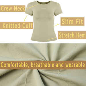 <b>Women</b> Quick Dry Slim Fit Gym <b>Tank</b> <b>Tops</b> Breathable <b>Knitted</b> Short Sleeve Crew Neck Yoga Running Workout <b>Top</b> - Product Image 3