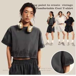 Camiseta de longitud corta de gran tamaño para mujer 260 270 Gsm, camisetas de algodón suave desgastadas con tinte personalizado - Product Image 2