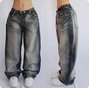 Unisex Y2K Hip Hop Street Jeans con estampado de esqueleto, gótico Baggy Jeans, Vintage de cintura alta de mezclilla, pantalones de pierna ancha - Product Image 5