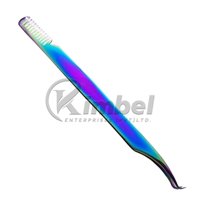 Pince à épiler d'extension de cils à 45 degrés Design en acier inoxydable incurvé et long avec peigne multicolore au plasma - Product Image 1