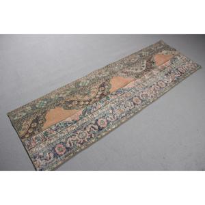 Alfombra de 2.1x6.9 pies, Alfombra Turca Vintage, Alfombra Azul con Diseño de Patchwork - Product Image 4