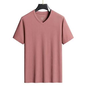 T-shirt pour homme à manches courtes en coton 100% à col en V, coupe classique, taille plus, été, fin, respirant, uni, haut formel - Product Image 4