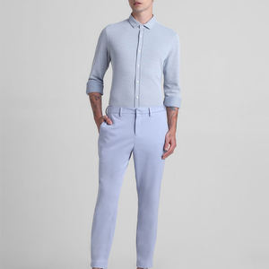 Pantalones de negocios informales ajustados para hombre más vendidos, 100% algodón tejido, cintura media, botón, cierre de mosca - Product Image 5