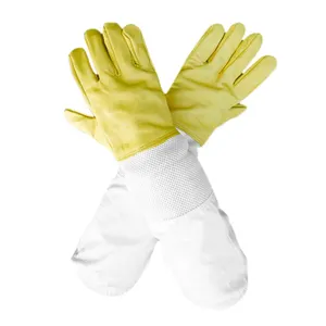 Outstanding Competitive Price Goat Skin Bee Keeping Gloves Custom Ventilated Sleeves Twill Elasticated Gauntlets