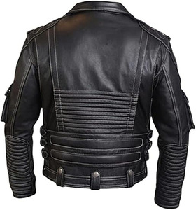 Boomletcorp-Blouson en cuir de vachette véritable de qualité supérieure Grain de qualité supérieure pour motards lourds Veste en cuir noir pour hommes - Product Image 2