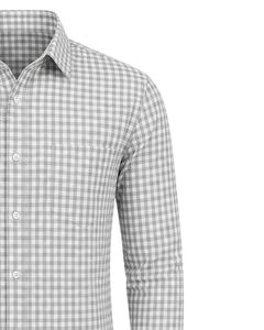 Camisa formal a cuadros gris claro y blanco para hombre, de manga larga, con botones, informal, para oficina, de algodón, estilo vestir. - Product Image 3