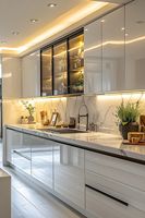 Meuble de cuisine moderne de luxe style Shaker classique en contreplaqué MDF avec granit, porte laquée acrylique écologique, évier, tiroir coulissant et charnière