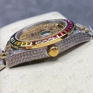 Two-Tone Moissanite <b>Watch</b> with Rainbow Bezel, Roman Dial & Fully Iced Bracelet Luxurious Timepiece for <b>Men</b> in Style - Product Image 2
