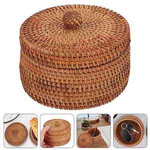 Meilleure vente, prix avantageux, panier de rangement en rotin 2026 avec couvercle, forme ronde, pour la décoration de la maison, salon, organisation, écologique, Vietnam - Product Image 2