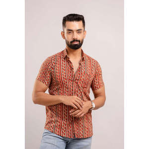 Men's Red Ethnic Print Cotton Casual Short Sleeve <b>Shirt</b> (SHKN1067) - Product Image 3