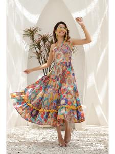 Robe longue à imprimé floral en coton indien fait à la main, tenue de fête élégante pour femme, vente de cadeaux de mariée personnalisés naturels - Product Image 2