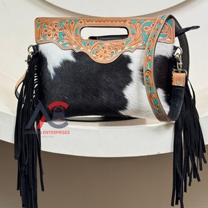 Custom Wholesale Design High Quality Large Capacity Handle Shoulder Bag Hand <b>Tooled</b> Cowhide <b>Leather</b> Fringe Crossbody Handbags - Product Image 1