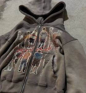 Ropa de calle de alta calidad Sudadera con capucha Fleece Blank Boxy Zip up Vintage Doble capa Lavado ácido Sun Faded Sudaderas con capucha desgastadas para hombres - Product Image 1