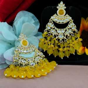 Pendientes Kundan de perlas colgantes con piedras de cristal delicadas para ocasiones especiales, pendientes tradicionales indios para mujer, Ropa Étnica - Product Image 2