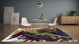 Alfombras de área de lana anudadas a mano de pelo medio, estilo persa, con patrón abstracto, ecológicas, únicas, para sala de estar, oración, bar o ejercicio. - Product Image 2