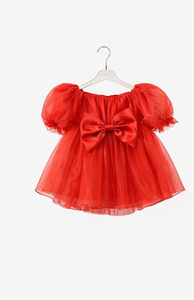 Vestido de Fiesta de Lujo Rojo de Organza Tallas Grandes para Madre e Hija, con Cuello en V, Corte A, Largo hasta el Suelo, Hombros Descubiertos y Mangas Abullonadas - Product Image 5