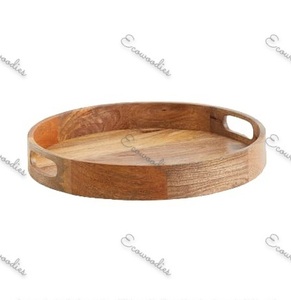 Asas redondas de bambú para servir bebidas, té, postre, cena, plato de desayuno, organización de almacenamiento para uso en el baño - Product Image 6