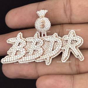 Colgante de Letra Personalizado con Incrustaciones de Moissanita VVS, Estilo Hip Hop, Chapado en Oro sobre Plata de Ley 925, de STAR JEWELLERY - Product Image 2