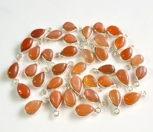 Calidad superior 925 Plata de Ley 7x9mm Natural melocotón piedra lunar cabujón pera bisel ajuste fino encanto conectores hacer collar - Product Image 2