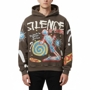 Sweat à capuche vintage streetwear pour homme, imprimé en relief, motif squelette personnalisé, polaire hiver épais - Product Image 3