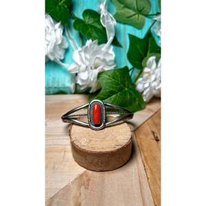 Navajo Dave Skeets Mediterranean Coral & Sterling <b>Silver</b> Fashion <b>Cuff</b> <b>Bracelet</b> - Product Image 3