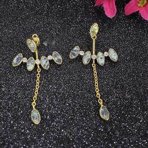 Aqua Crackle Glass & CZ Pendientes de piedras preciosas Elegantes piedras preciosas sueltas para mujer - Product Image 2