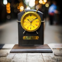Horloge en laiton en forme de roue de bateau avec base en bois MDF, décoration artistique, design côtier, légère, polyvalente, pour bureau, comptoir, M/S