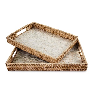 Plateau de service en rotin de qualité standard pour la maison, l'hôtel et le restaurant, finition osseuse, lot de deux, design élégant - Product Image 1