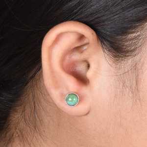 Kingman Turquoise Beaded Sterling Silver Stud Earrings with Bezel Setting Luxury Boho Jewelry for Party & Gift - Product Image 6