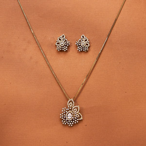 Conjunto de joyería de diamantes americanos Colgante de cadena clásica CZ Latón Patrón DE PAZ Chapado en Mehndi - Product Image 1