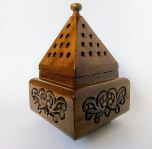 Brûleur à Bakhoor en bois naturel gravé à la main, style arabe élégant, pour Ramadan, Eid, festif, tendance, porte-encens - Product Image 6