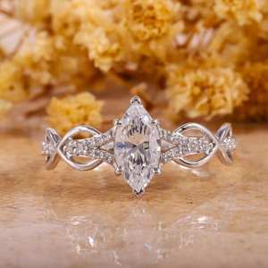 14K Solid Gold White Color VS1 Marquise Cut Lab Grown Diamond <b>Infinity</b> Engagement Ring Wedding Fine Jewelry for Parties Silver - Product Image 1