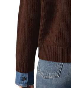 <b>Brown</b> Knit Cropped Sweater With Blue Denim Collar Women Casual Winter Pullover Long Sleeve Soft Warm Top Fashion Street Style - Product Image 6