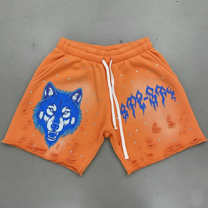 Shorts unisexes en molleton français uni, sans motif, avec strass, de haute qualité, grammage lourd, impression personnalisée du logo - Product Image 6