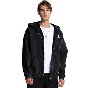 Sweat à capuche zippé uni délavé à l'acide pour homme, coupe classique, polaire 100% coton, respirant, séchage rapide, service OEM - Product Image 2