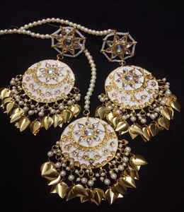 Indian Alloy Trendy Drop Tassel Jhumka Handmade Earrings Headpiece Jewelry for Women - Product Image 1