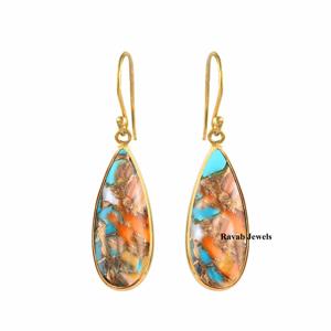 Good Quality Pink <b>Black</b> Copper Turquoise Bulk Jewelry Manufacturer Gemstone Drop 8x25mm <b>Dangle</b> 925 Sterling Silver Women <b>Earring</b> - Product Image 5
