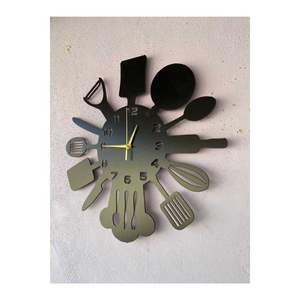 50cm Black Wooden Silent <b>Wall</b> <b>Clock</b> <b>Kitchen</b> Pattern Decorative Gift Idea - Product Image 1