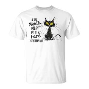 Camiseta con diseño de gato: Si mi boca no lo dice, mi cara lo dirá - Product Image 1