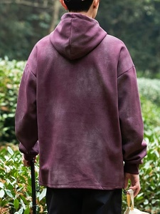 Sweat-shirt à capuche surdimensionné pour homme, couleur unie violet, en coton French Terry, décontracté, pour l'automne, avec poche, coupe classique - Product Image 2