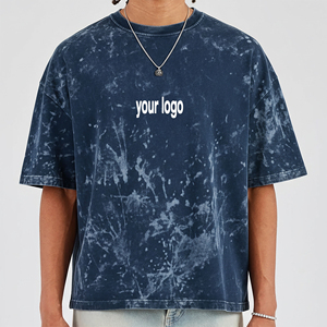 T-shirt en tricot de qualité supérieure, design fabricant, col en V, coupe classique, logo personnalisé, effet délavé vintage - Product Image 1