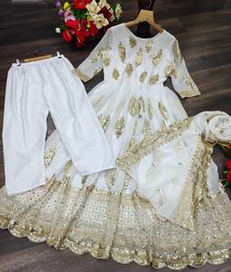 Último diseñador Faux Georgette bordado secuencia trabajo Anarkali Vestido por FabZone - Product Image 4