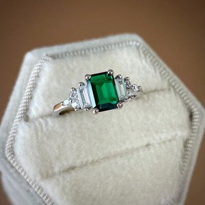 Handmade Indian Fine Jewelry Vintage Style <b>Emerald</b> Cut Engagement <b>Rings</b> Women's Sterling <b>Silver</b> Prong Setting Third Party - Product Image 1
